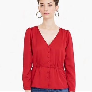 J. crew red satin crepe button front blouse NWT women's 18